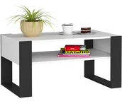 Ławy i stoliki kawowe - Prostokątny stolik kawowy z półką biały+czarny F4-A76 - miniaturka - grafika 1