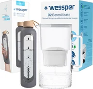 Dzbanki i imbryki - Zestaw Wessper: szklany dzbanek AquaMax Crystalline 3L z filtrem + szklana butelka motywacyjna ActiveMax Crystalline 1L z silikonową osłoną w kolorze szarym - miniaturka - grafika 1