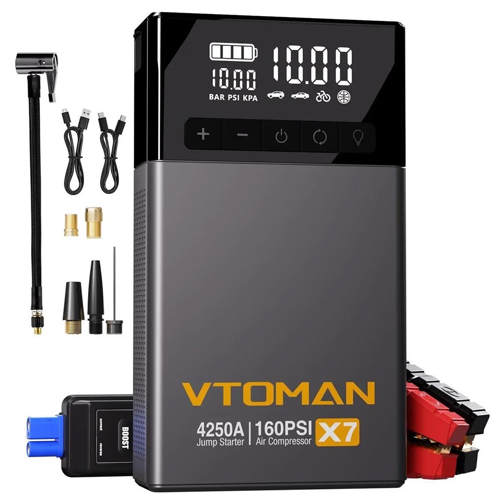 VTOMAN X7 Car Jump Starter with Air Compressor 4250A Peak 12V Vehicles up to 10L Gas 1297553EUDF