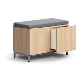Szafy biurowe - Siedzisko z funkcją przechowywania QBUS, nóżki, otwieranie push-open, 534x800x420 mm, srebrny, dąb, - miniaturka - grafika 1