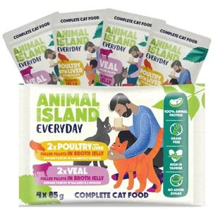 Animal Island NEW JELLY EVERYDAY 4-PACK SASZETKA 4X85g dróg z wątróbką, cielęcina - Mokra karma dla kotów - miniaturka - grafika 1