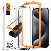 Szkła hartowane na telefon - Spigen Alm Glass FC 2-pack do iPhone 15 Pro Max black - darmowy odbiór w 22 miastach i bezpłatny zwrot Paczkomatem aż do 15 dni - miniaturka - grafika 1