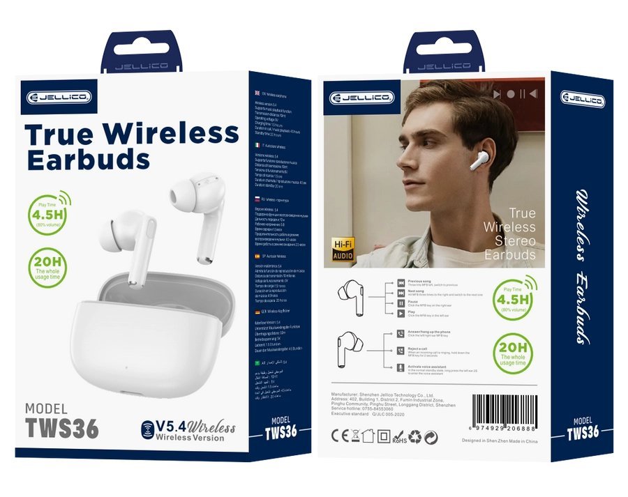 JELLICO słuchawki bezprzewodowe Bluetooth - TWS36 białe