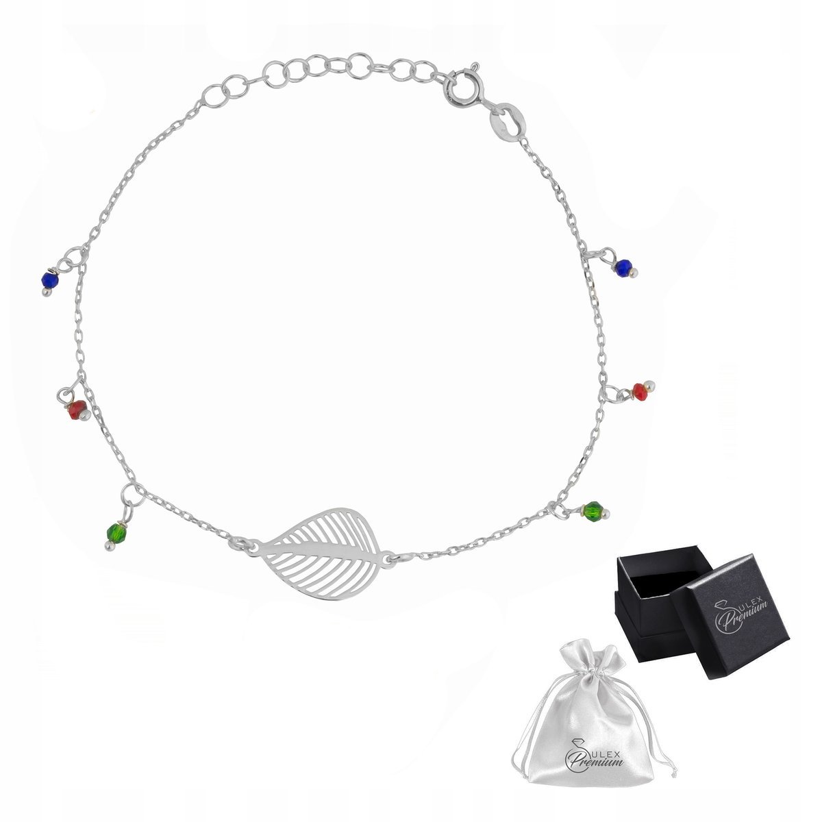 Bransoletka srebrna pr. 925 Rodowana Celebrytka LISTEK Kryształki Dla Niej