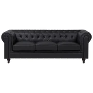 Sofy i kanapy - Beliani Sofa trzyosobowa skóra ekologiczna czarna CHESTERFIELD duża - miniaturka - grafika 1