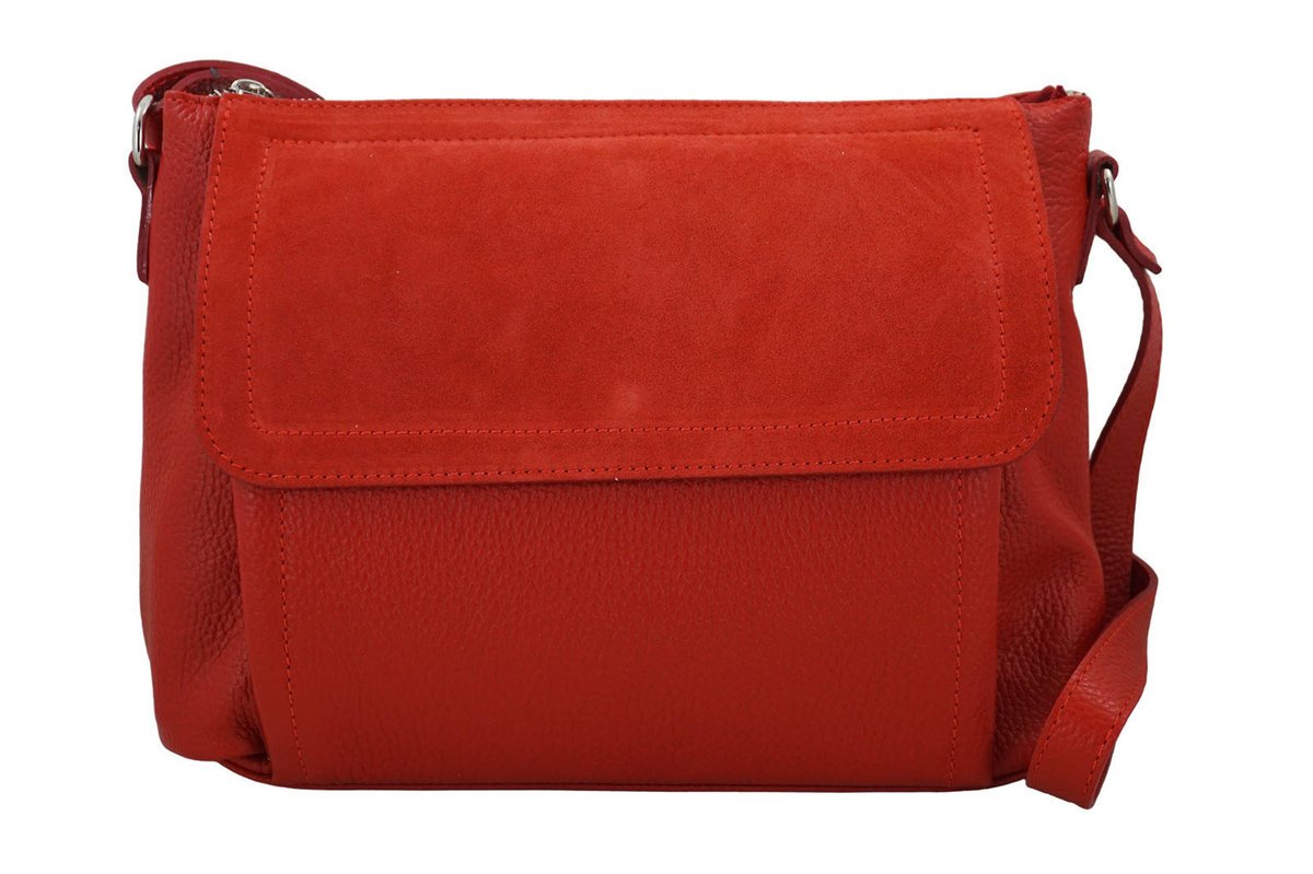 Torebka skórzana z zamszową klapką - Czerwona jasna