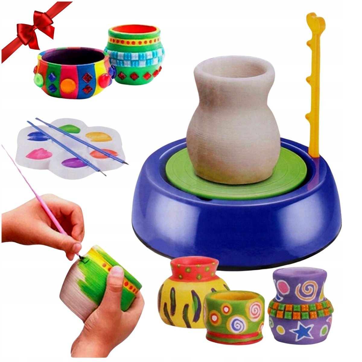 Kreatywny Zestaw Koło Garncarskie Farby Glina HIT Prezent Do Dziecka Święta