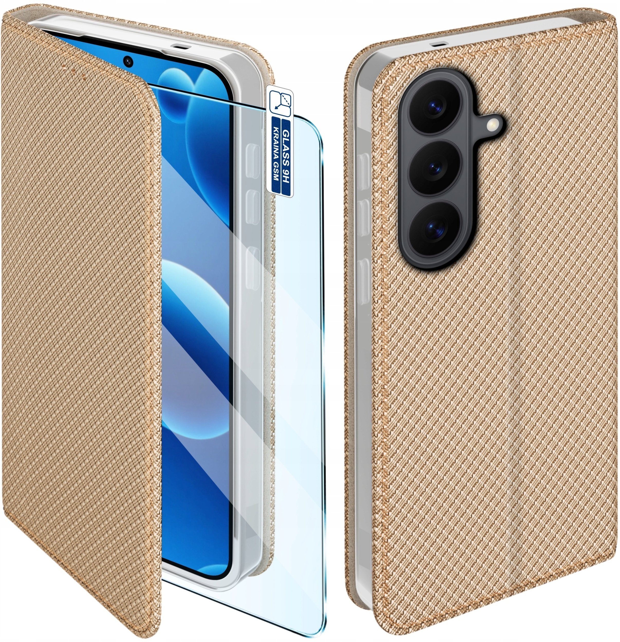 krainaGSM Etui Z Klapką Do Samsung S26 Fe Zamykane Złote Futerał + Szkło 9H