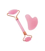 Rollery do masażu - Zestaw Pilaten kwarc roller + płytka gua sha do masażu twarzy - miniaturka - grafika 1