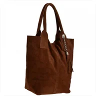 Torebki damskie - Torba worek zamszowa koniak brąz z podszewką i zamkiem - miniaturka - grafika 1