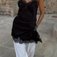 Sukienki - TEMU Seksowna sukienka damska na ramiączkach spaghetti z koronką - Elegancka koronka, dopasowany krój na imprezę i formalne okazje, wiosenno-jesienna - miniaturka - grafika 1