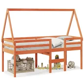 Łóżka dla dzieci i młodzieży - Wysokie łóżko z dachem, woskowy brąz, 80x200 cm, drewno sosnowe Lumarko! - miniaturka - grafika 1