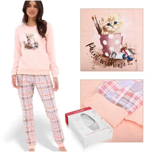 CORNETTE Pi��ama Damska PAINT 671/375 Bawe��niana R����owa Kotek Rozmiar XXL - Piżamy damskie - miniaturka - grafika 1