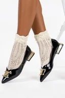 Baleriny - Czarne baleriny damskie lakierowane z ozdobą na niskim obcasie ze skórzaną wkładką Casu ER23WX2-B-NO - miniaturka - grafika 1