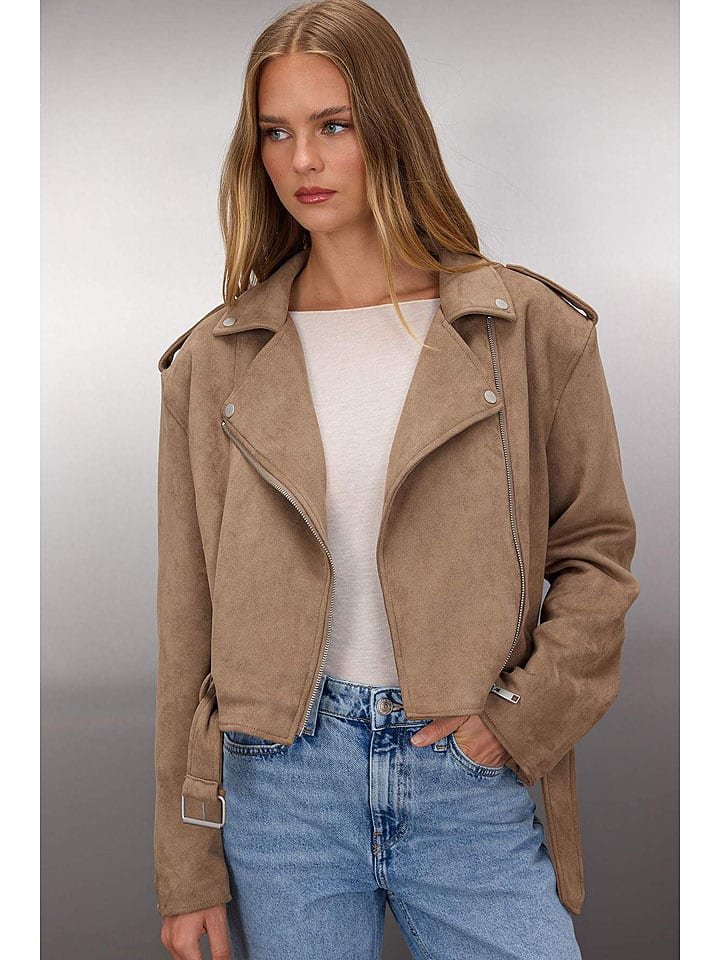 trendyol Kurtka w kolorze jasnobrązowym ze skóry syntetycznej
