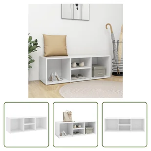 The Living Store Ławka na buty biała 105x35x35 cm Materiał drewnopochodny - Szafki na buty - miniaturka - grafika 1