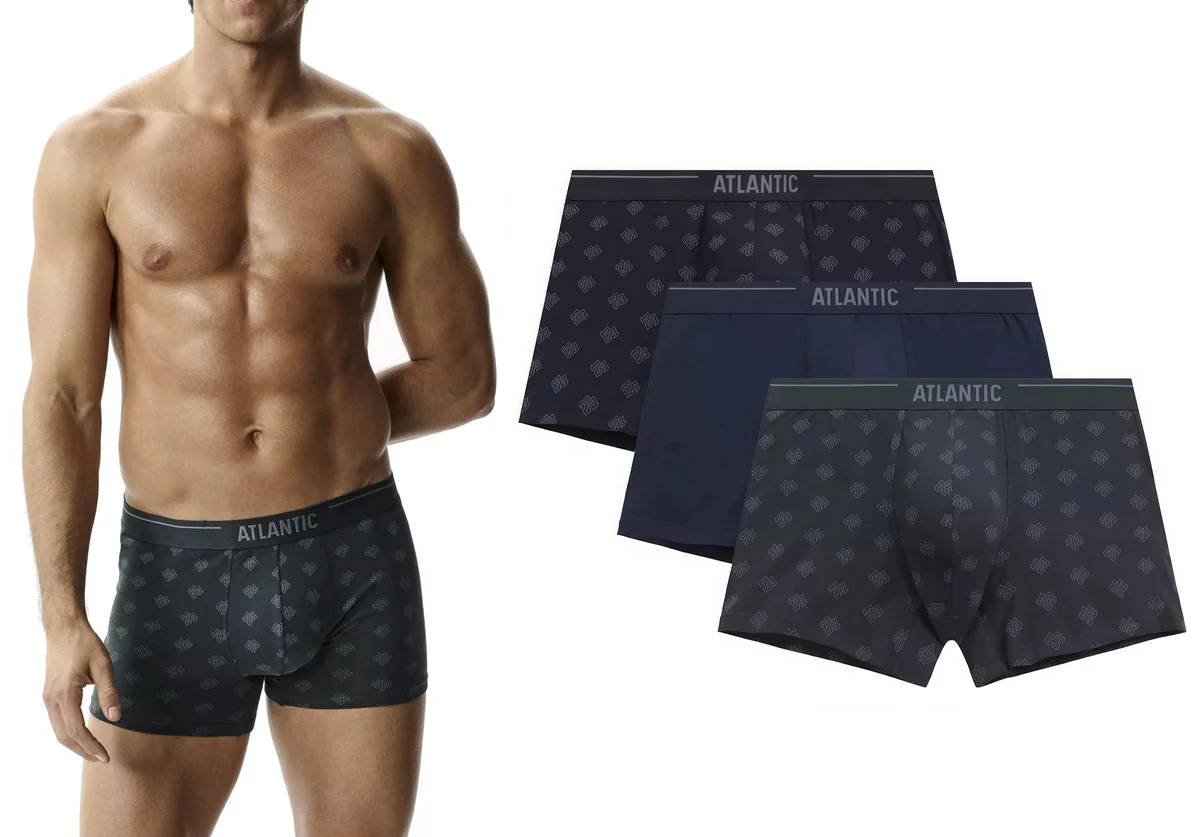 ATLANTIC Bokserki męskie klasyczne bawełniane 3MH-240-GRA/INDZ/GR 3-PACK XL