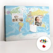 Tablice i flipcharty - Szkolna Tablica korkowa 60x40 cm, Kolorowe Pinezki, wzór Polityczna mapa świata - miniaturka - grafika 1
