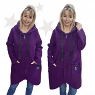 Płaszcze damskie - płaszcz damski wiosenny przejściowy bukla fiolet kaptur modny 50 52 5XL 6XL - miniaturka - grafika 1