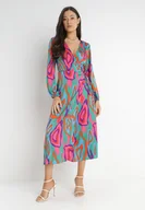 Sukienki - Zielono-Różowa Sukienka Kopertowa Erope - miniaturka - grafika 1