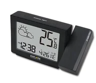 Akcesoria i części AGD - EXPLORE SCIENTIFIC RPW3001 Zegar projekcyjny, z pogodą, sterowanym radiowo, barometrem, wyświetlaczem temperatury wewnętrznej, czarny - miniaturka - grafika 1