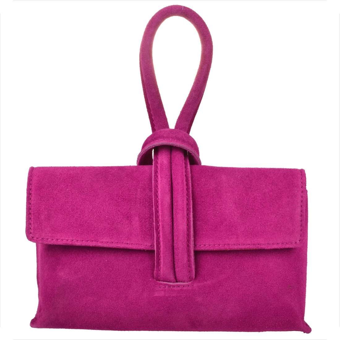 Torebka wizytowa skóra naturalna zamszowa fuksja