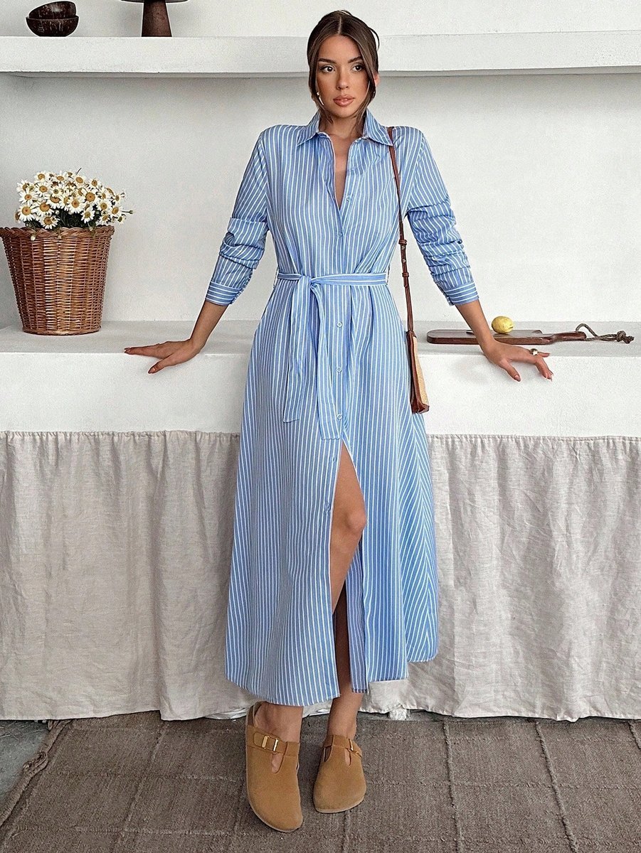 SHEIN ELEGANCKA SUKIENKA KOSZULOWA W PASKI NA CO DZIEŃ M 1MA