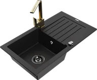 Zlewozmywaki z baterią - Mexen Pablo zlewozmywak granitowy 1-komorowy z ociekaczem i baterią kuchenną Rita, czarny - 6510-77-670300-50-B - miniaturka - grafika 1