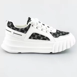 SPORTOWE BUTY DAMSKIE Z OZDOBNYM WZOREM BIAŁO-CZARNE (LA811) - Mix Feel - Buty sportowe damskie - miniaturka - grafika 1