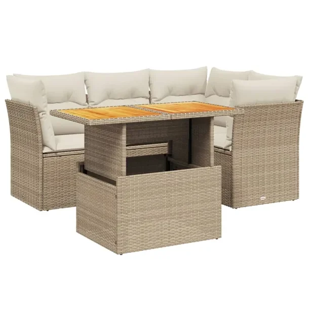 Zestaw mebli ogrodowych modułowych beżowy rattan PE 62x62x69 cm, stół 1
