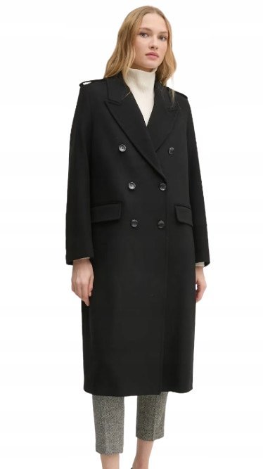 SISLEY CZARNY DWURZĘDOWY PŁASZCZ Z WEŁNĄ KLASYCZNY ELEGANCKI XS I1E