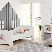 Łóżka dla dzieci i młodzieży - Białe Łóżko Dziecięce 140x70 cm z Motywem Śpiącej Królewny – Z Barierkami Bocznymi i Materacem – Nowoczesna i Bezpieczna Konstrukcja, Łatwy Montaż - miniaturka - grafika 1