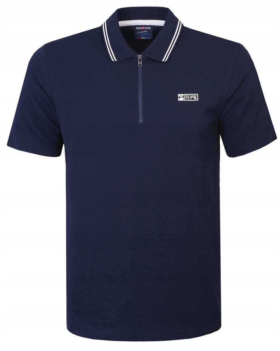 POLO Koszulka Męska z Zamkiem GRANATOWA Bawełniana KENT M Pako Jeans