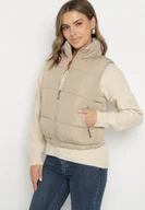 Kamizelki damskie - Ciemnobeżowa Pikowana Kamizelka z Ozdobną Podszewką Olianela - miniaturka - grafika 1