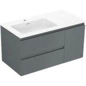Szafki łazienkowe - Mexen Rivel szafka łazienkowa 90 cm z umywalką Otis lewą, 2S, 1D, ryflowana, grafit mat/biała mat - 91A23-09047-3-BBFFF66-W18L01 - miniaturka - grafika 1