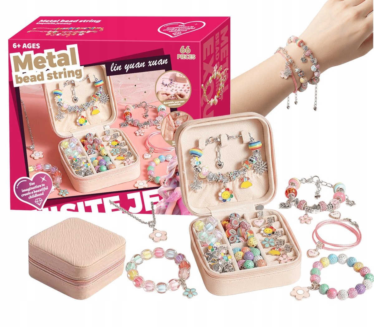 Zestaw Do Robienia Bransoletek 66 Elementów DIY Eleganckie Pudełko