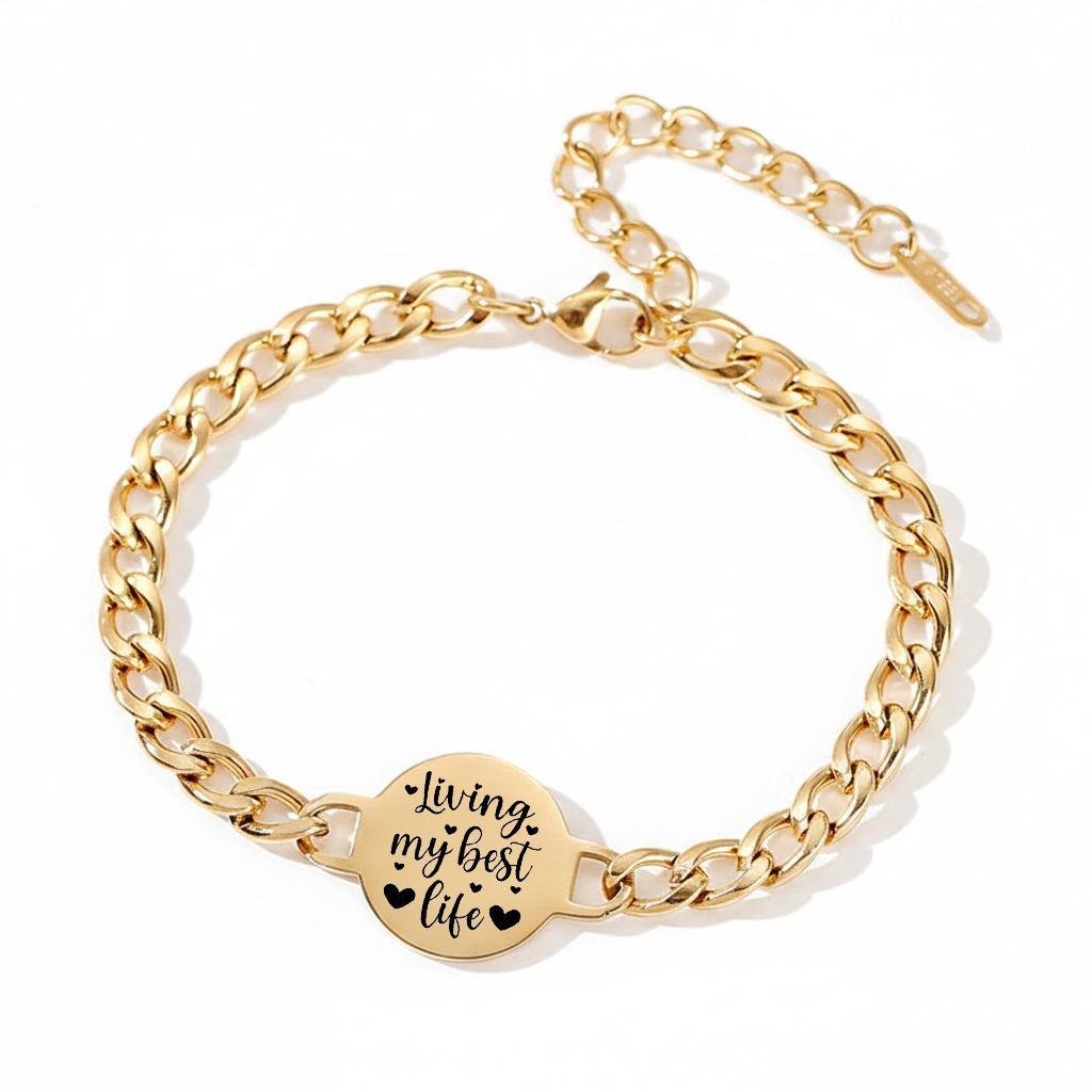 Bransoletka z grawerem męska złota pancerka stal chirurgiczna