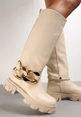 Kozaki damskie - Beżowe Kozaki Mesis - Renee - miniaturka - grafika 1