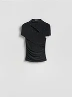 Koszulki i topy damskie - Reserved - T-shirt z metalicznym efektem - czarny - miniaturka - grafika 1