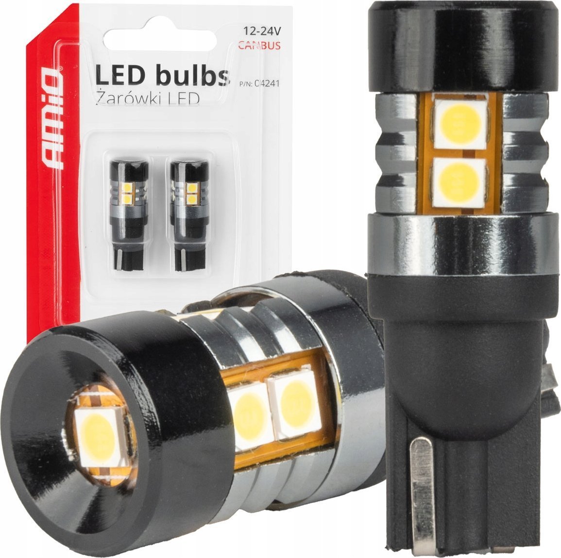 Żarówki led canbus t10 w5w 9 smd 3030 white 12v 24v amio-04241