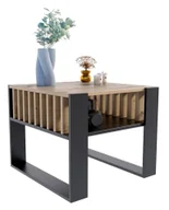 Ławy i stoliki kawowe - Nowoczesna Ława Czarny Kawowa Z Lamelami + Dąb Artisan L2-E26 - miniaturka - grafika 1