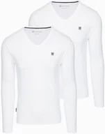 Koszulki męskie - Komplet męskich longsleeve'ów SLIM FIT z dekoltem typu V i logotypem 2-pak 2x biały V4 Z103 XXL - miniaturka - grafika 1