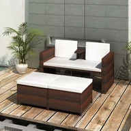 Meble ogrodowe - vidaXL vidaXL Zestaw mebli rattanowych, sofa i 2 podnóżki, brązowy - miniaturka - grafika 1