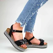 Sandały damskie - S.Barski HY056 sandały damskie na koturnie+platforma czarne - miniaturka - grafika 1