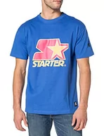 Koszulki męskie - STARTER BLACK LABEL Męski T-shirt z nadrukiem z przodu i na rękawach, naszywka logo na brzegu, sportowy okrągły dekolt, trójkolorowy nadruk, wiele kolorów, rozmiar XS do XXL, Blue/Red/Yellow, XL - miniaturka - grafika 1