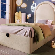 Łóżka dla dzieci i młodzieży - Łóżko dziecięce tapicerowane wzorzystą imitacją skóry - 90x190cm - ze schowkiem - Beżowy - miniaturka - grafika 1