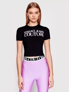 Koszulki i topy damskie - Versace Jeans Couture T-Shirt Logo Holo 72HAHP02 Czarny Slim Fit - grafika 1
