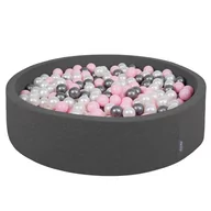 Suche baseny - KiddyMoon, suchy basen okrągły z piłeczkami 7cm 120x30 ciemnoszary: perła-pudrowy róż-srebrny 120x30/1000piłek - miniaturka - grafika 1