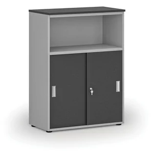 Szafa biurowa kombinowana z drzwiami przesuwnymi PRIMO GRAY, 1087 x 800 x 420 mm, szary/grafit - Szafy biurowe - miniaturka - grafika 1