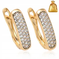 Kolczyki - PIĘKNE ZLOTE KOLCZYKI Z CYRKONIAMI ANGIELSKIE 18K STAL CHIRURGICZNA PREZENT - miniaturka - grafika 1